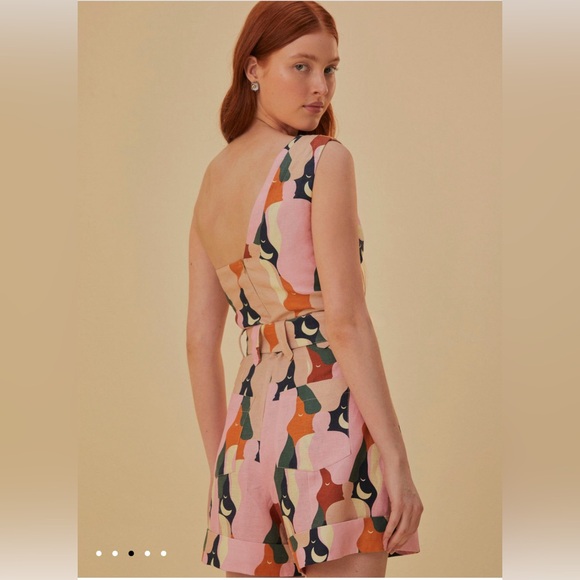 NWT Farm Rio The Kiss Multicolor One Shoulder Romper - Picture 2 of 10